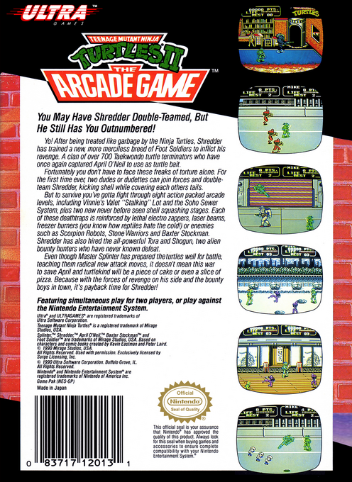 Teenage Mutant Ninja Turtles II : The Arcade Game — Box back