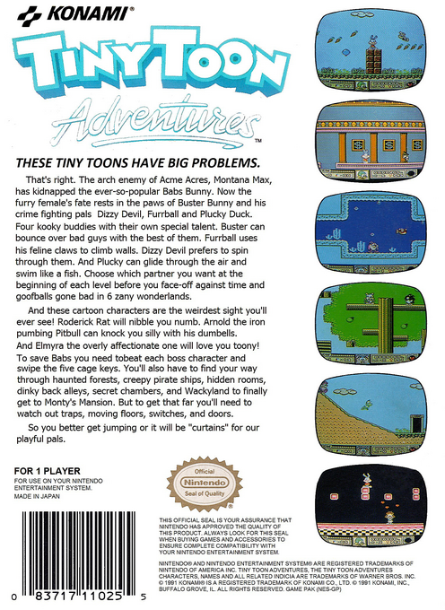 Tiny Toon Adventures — Box back