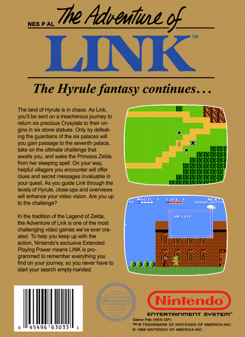 Zelda II : The Adventure of Link — Box back