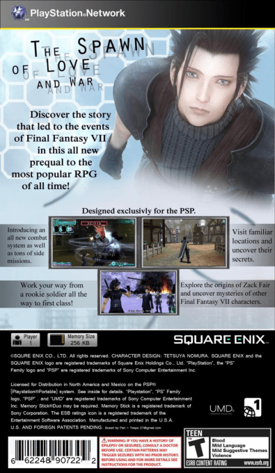 Crisis Core : Final Fantasy VII — Box back