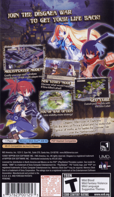 Disgaea : Afternoon of Darkness — Box back