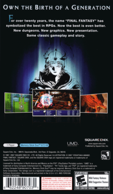 Final Fantasy : 20th Anniversary Edition — Box back