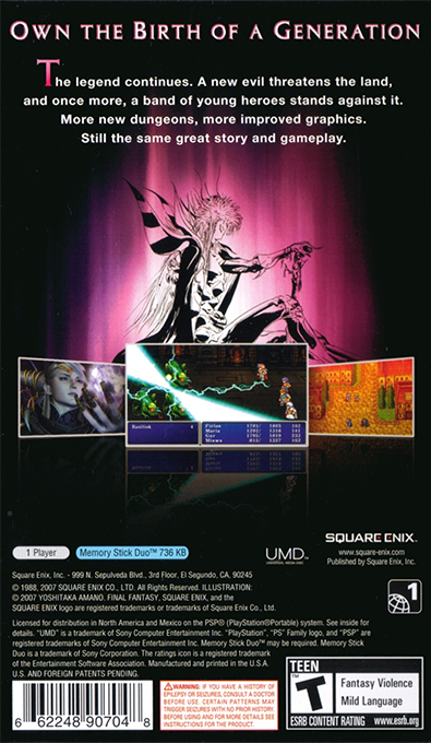 Final Fantasy II — Box back