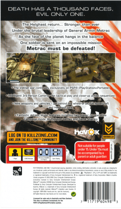 Killzone : Liberation — Box back
