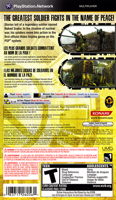 Metal Gear Solid : Peace Walker — Box back