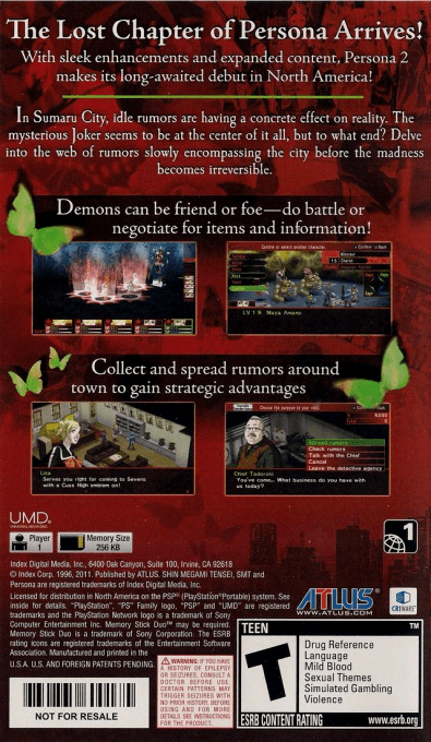 Shin Megami Tensei : Persona 2, Innocent Sin — Box back