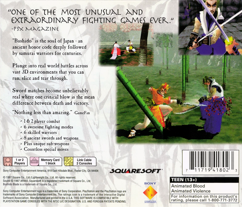 Bushido Blade — Box back