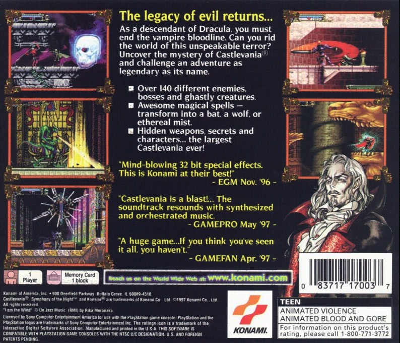 Castlevania : Symphony of the Night — Box back