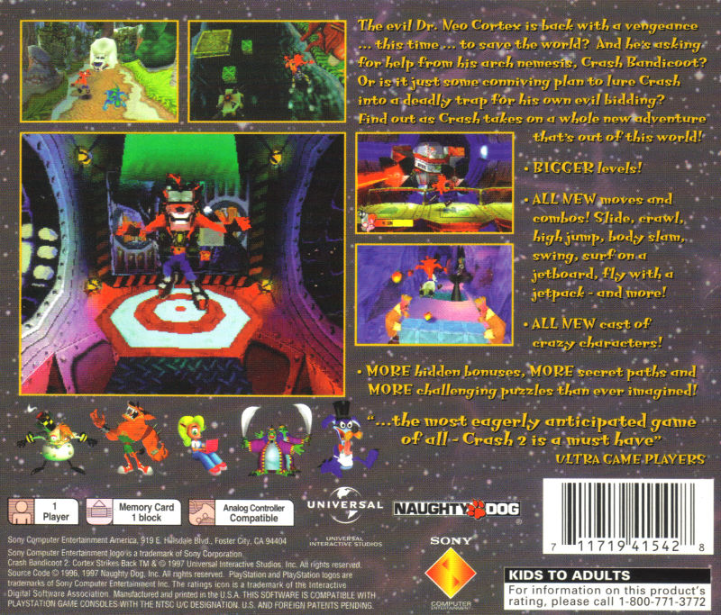 Crash Bandicoot 2 : Cortex Strikes Back — Box back