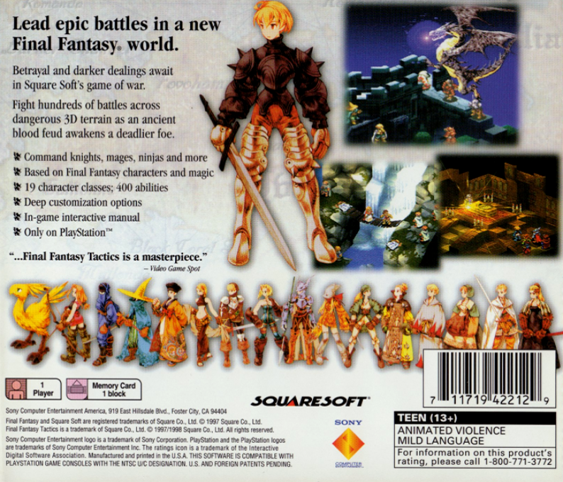Final Fantasy Tactics — Box back