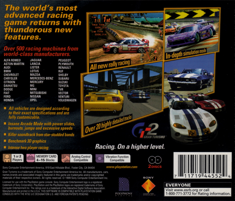 Gran Turismo 2 (Arcade Mode) — Box back