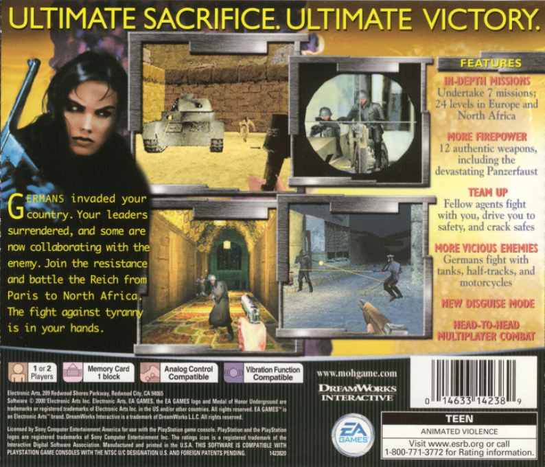 Medal of Honor : Underground — Box back