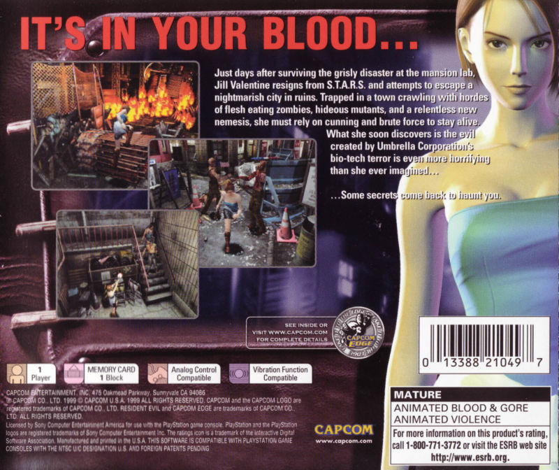 Resident Evil 3 : Nemesis — Box back