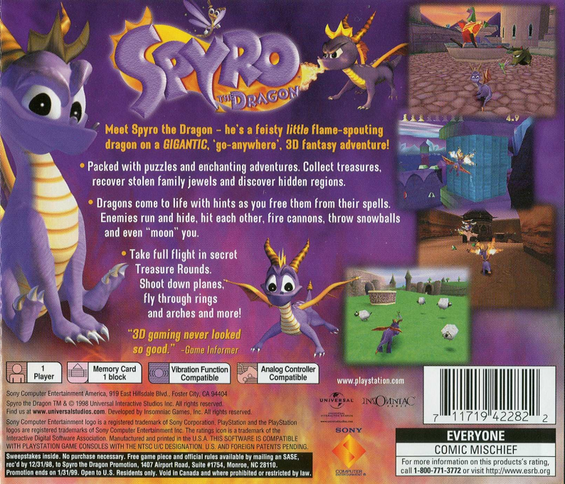 Spyro the Dragon — Box back