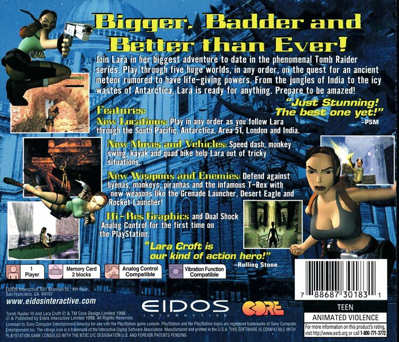 Tomb Raider III : Adventures of Lara Croft — Box back