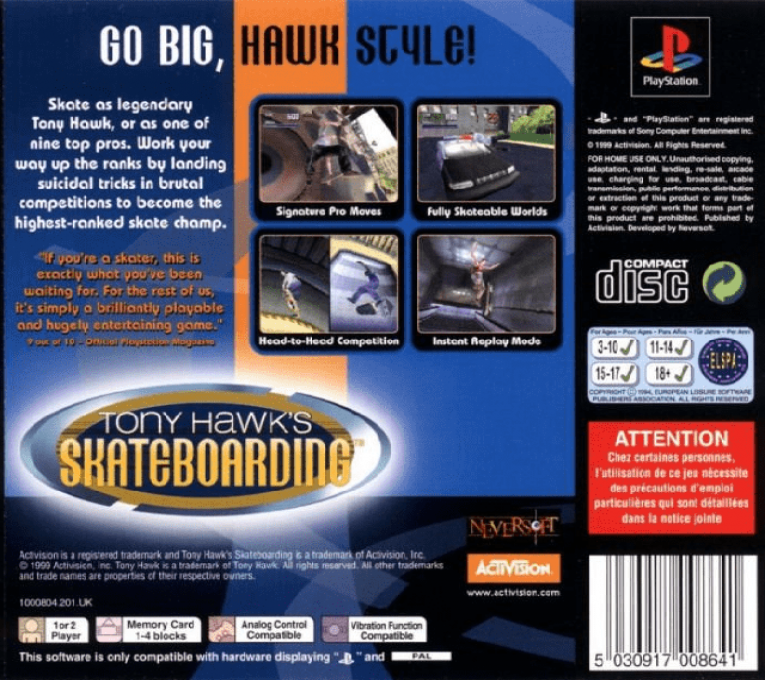 Tony Hawk's Skateboarding — Box back