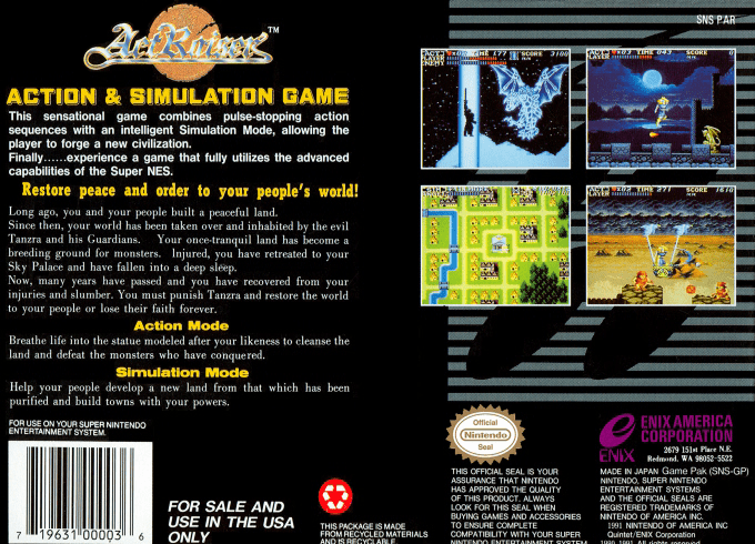 ActRaiser — Box back