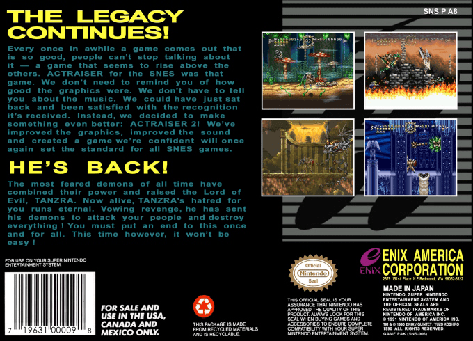 ActRaiser 2 — Box back