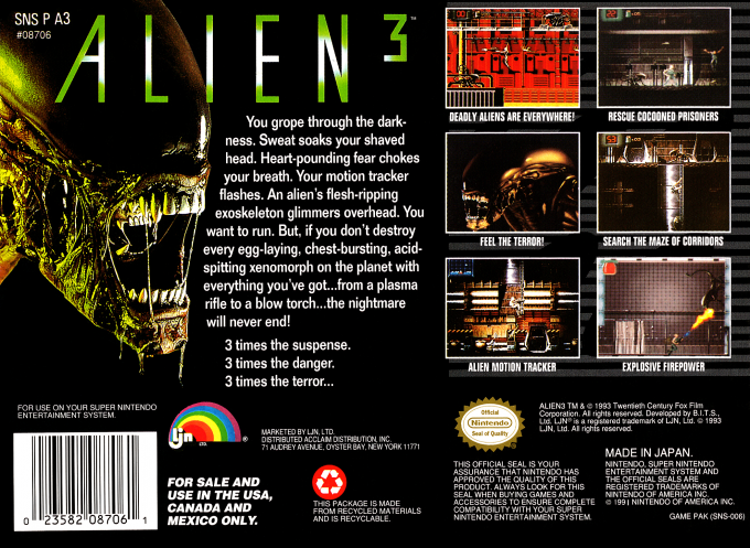 Alien 3 — Box back