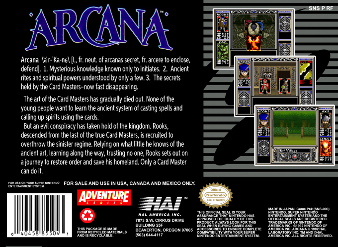 Arcana — Box back