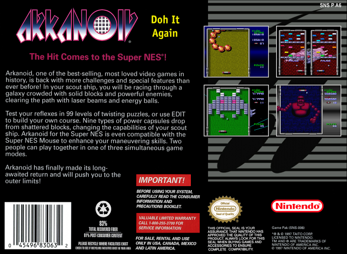 Arkanoid : Doh It Again — Box back