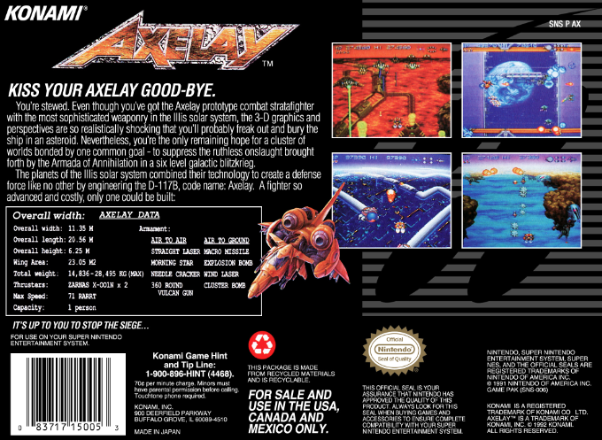 Axelay — Box back