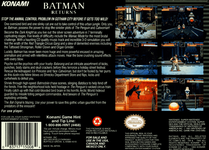 Batman Returns — Box back