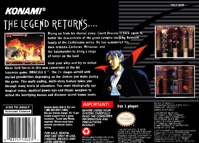 Castlevania : Dracula X — Box back