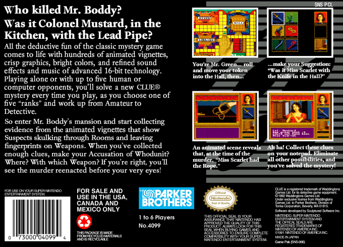Clue — Box back