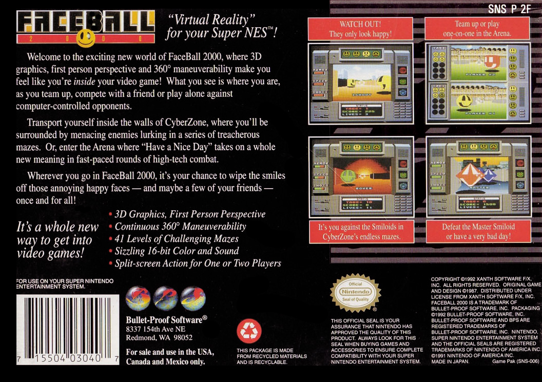 Faceball 2000 — Box back