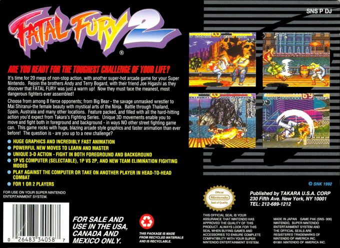 Fatal Fury 2 — Box back