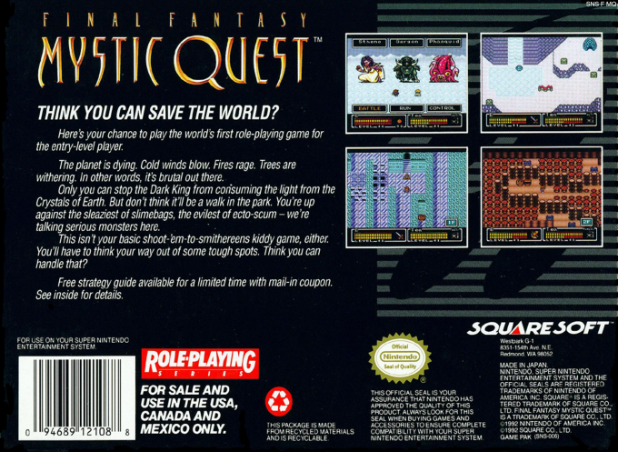 Final Fantasy : Mystic Quest — Box back
