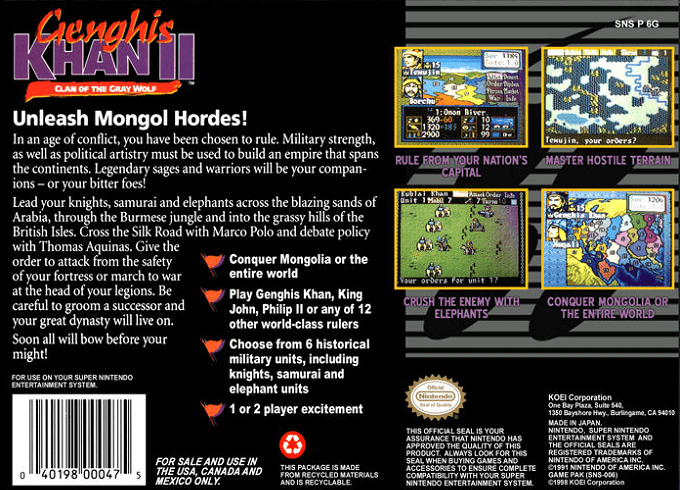 Genghis Khan II : Clan of the Gray Wolf — Box back