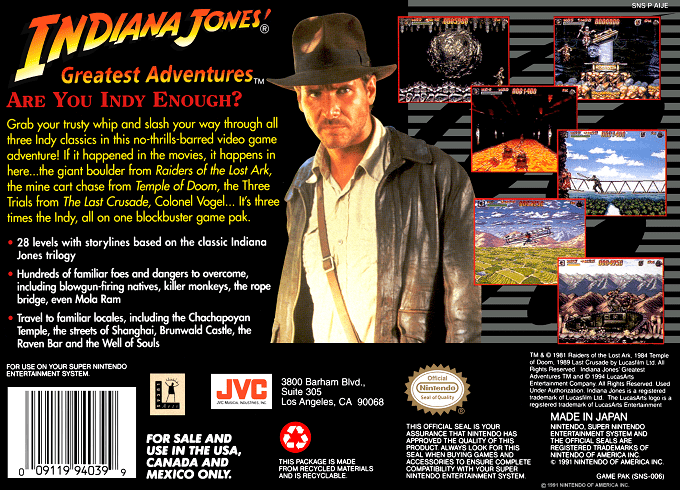 Indiana Jones' Greatest Adventures — Box back