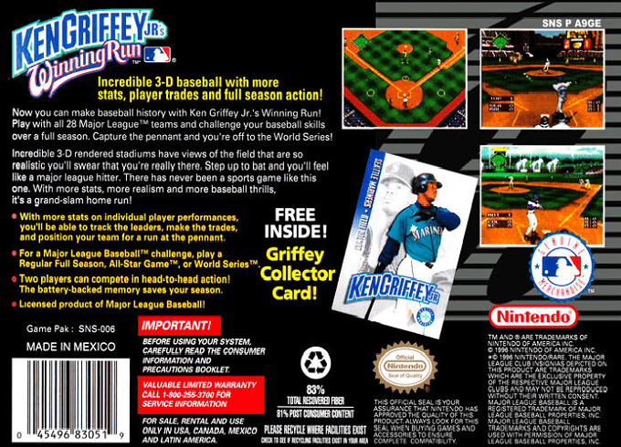 Ken Griffey Jr.'s Winning Run — Box back