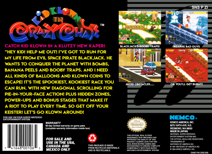 Kid Klown in Crazy Chase — Box back