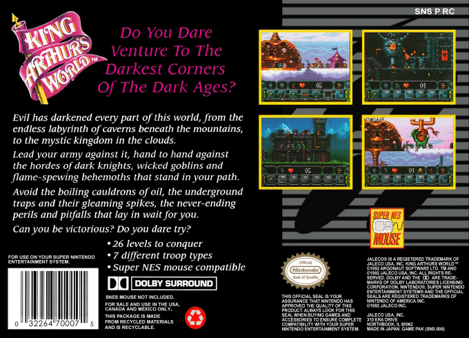 King Arthur's World — Box back