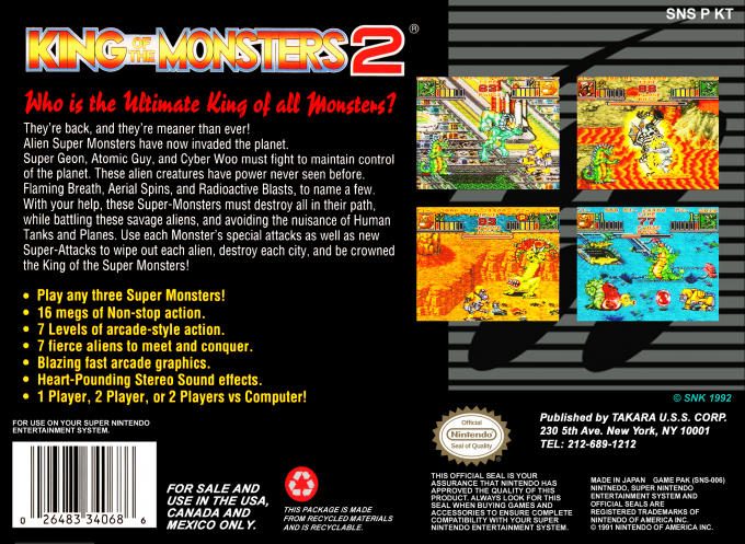 King of the Monsters 2 — Box back