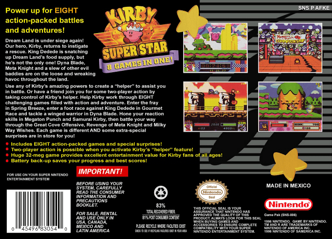 Kirby Super Star — Box back