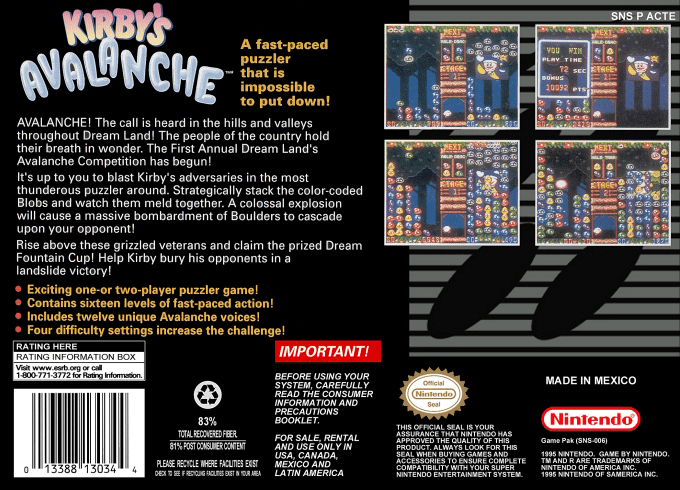 Kirby's Avalanche — Box back