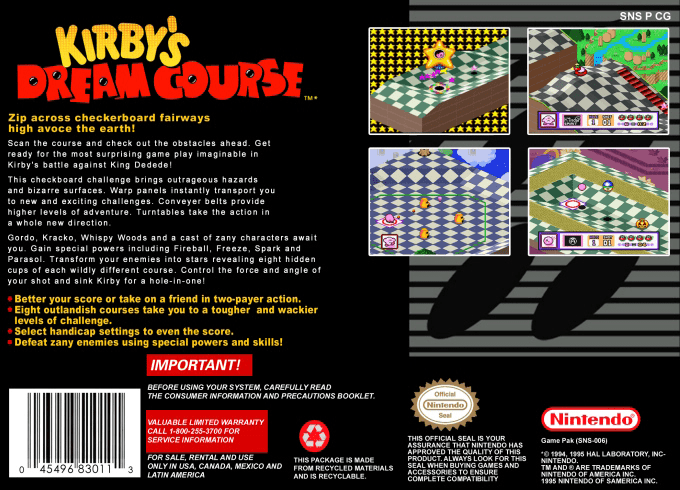 Kirby's Dream Course — Box back