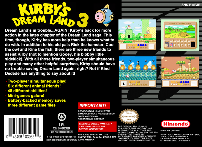 Kirby's Dream Land 3 — Box back