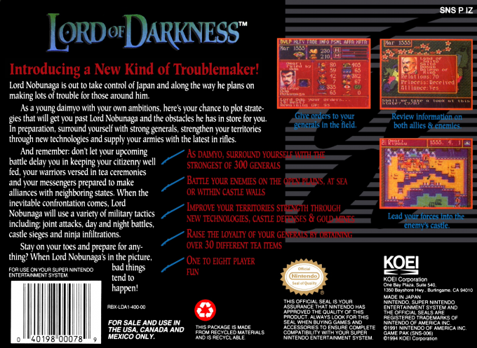 Lord of Darkness — Box back