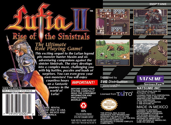 Lufia II : Rise of the Sinistrals — Box back