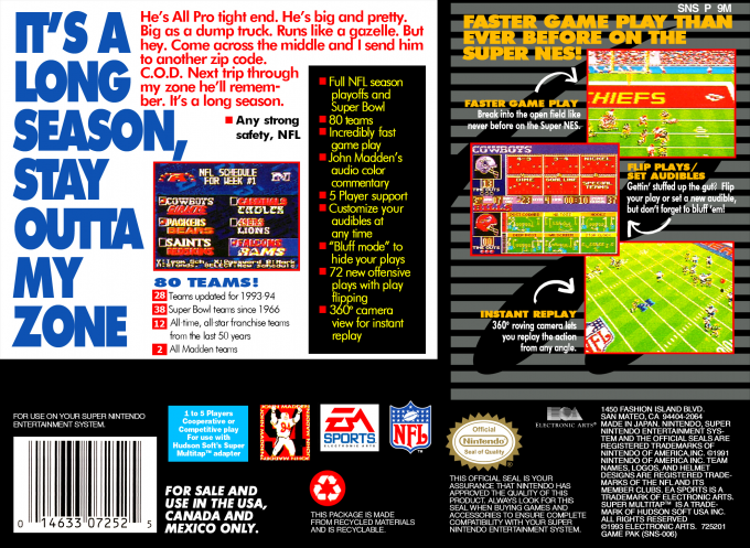 Madden NFL '94 — Box back