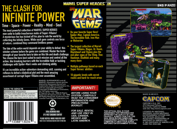 Marvel Super Heroes in War of the Gems — Box back