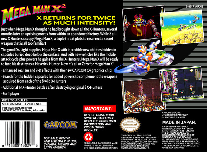 Mega Man X2 — Box back