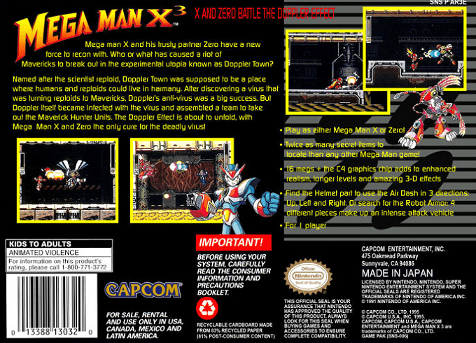 Mega Man X3 — Box back