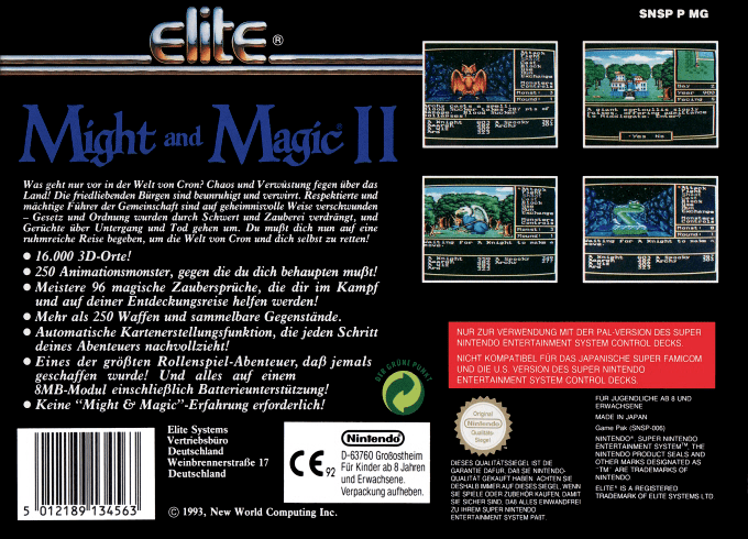 Might and Magic II — Box back