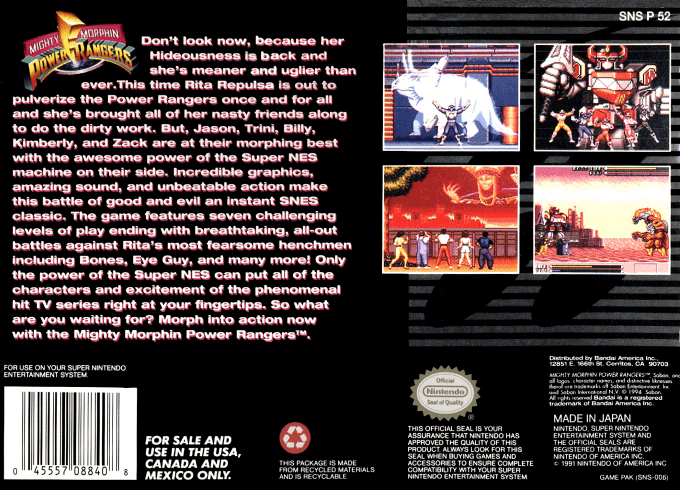 Mighty Morphin Power Rangers — Box back